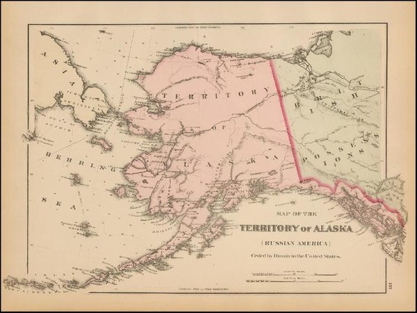 ▲러시아 제국이 지배했던 알래스카 영토를 표시한 지도. 