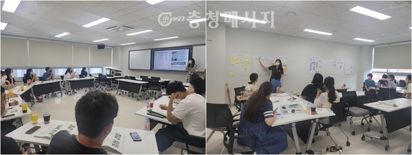 사진설명: 실천교사지원단 교사들이 2022 생각자람교육과정 역량강화 연수에 참여하고 있다.